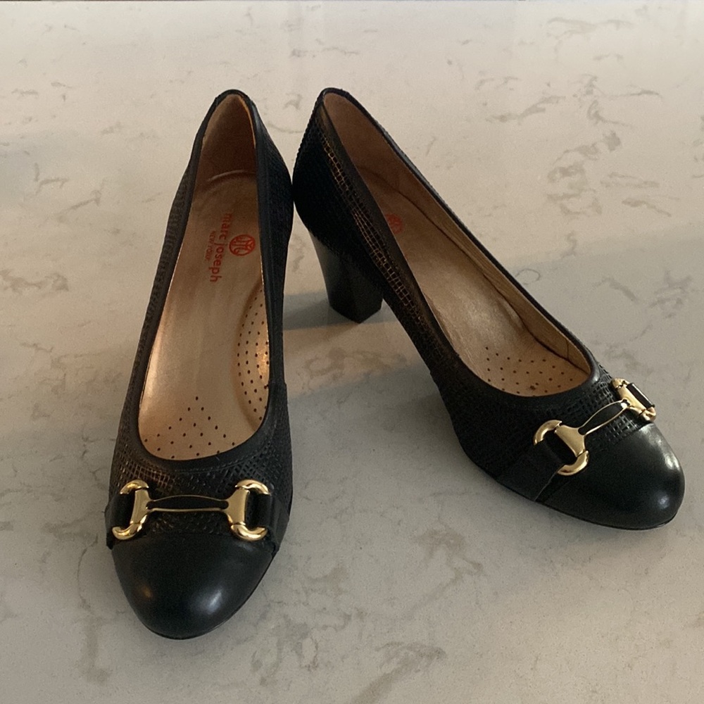 NWOT Marc Joseph Grand St. Black Pump w/ Gold Tone Buckle Detail-Size 9 1/2